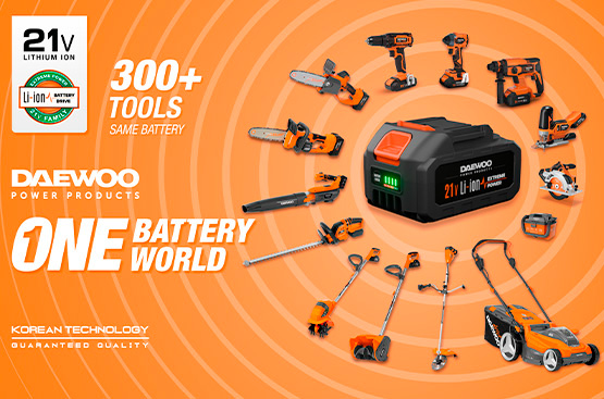 Модель совместима со всеми аккумуляторными инструментами и батареями DAEWOO линейки 21В.