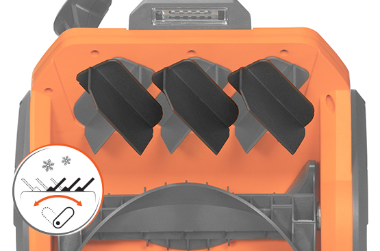 Направляющие выброса снега позволяют отбрасывать снег в сторону от убираемого участка, значительно повышая чистоту и аккуратность уборки.